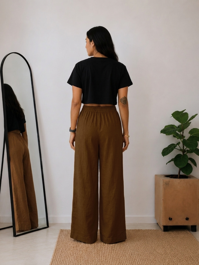 Women’s Off White Wide Leg Palazzo Pants (PTBROWNSIMBA)