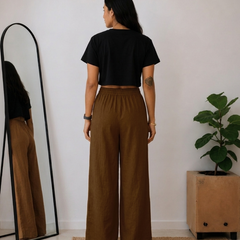Women’s Off White Wide Leg Palazzo Pants (PTBROWNSIMBA)