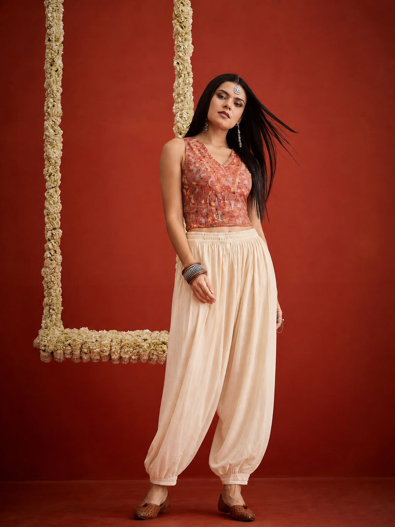 Stylum Women's Cream Solid Rayon Balloon Pant (PTCREAMCAMP)