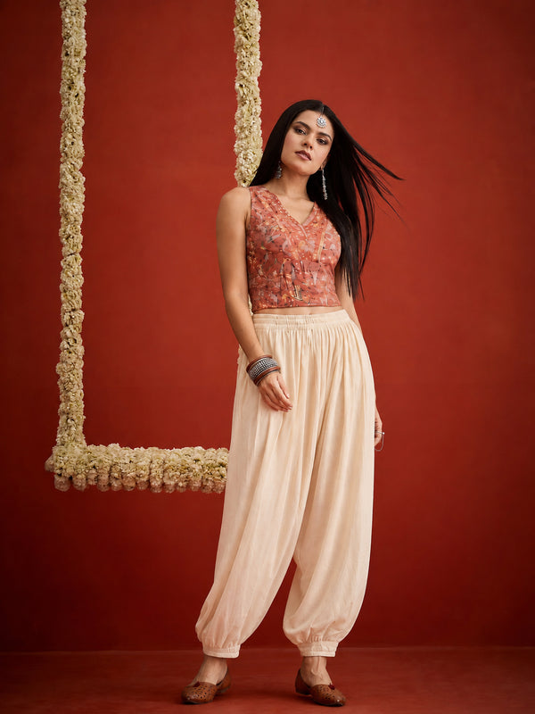 Stylum Women's Cream Solid Rayon Balloon Pant (PTCREAMCAMP)