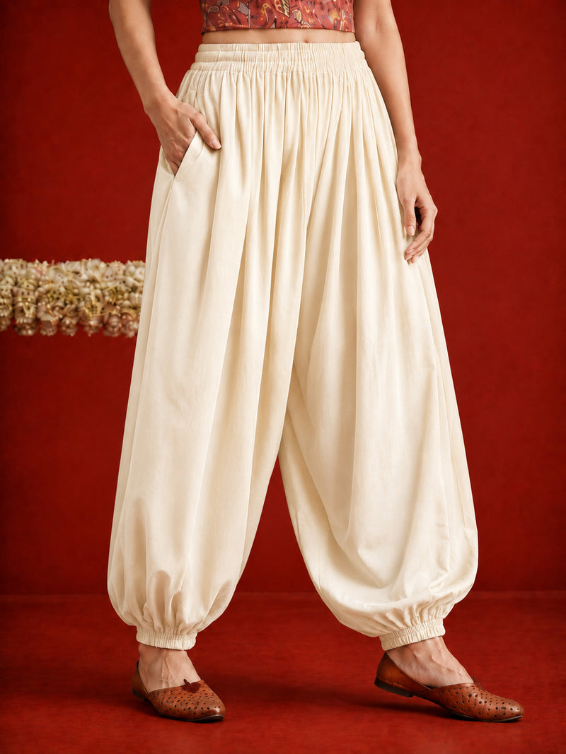 Stylum Women's Cream Solid Rayon Balloon Pant (PTCREAMCAMP)