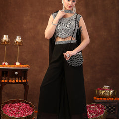 Stylum Women's Black Embellished Party Wear Georgette Palazzo & Blouse with Dupatta (PTDBLACKKASMIRA)