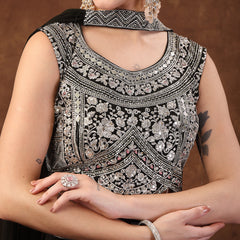 Stylum Women's Black Embellished Party Wear Georgette Palazzo & Blouse with Dupatta (PTDBLACKKASMIRA)