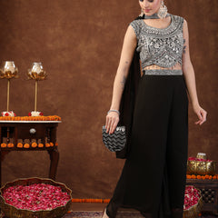 Stylum Women's Black Embellished Party Wear Georgette Palazzo & Blouse with Dupatta (PTDBLACKKASMIRA)