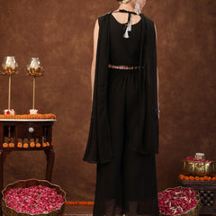 Stylum Women's Black Embellished Party Wear Georgette Palazzo & Blouse with Dupatta (PTDBLACKKASMIRA)