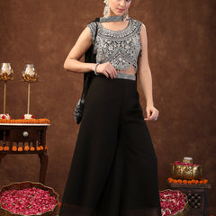 Stylum Women's Black Embellished Party Wear Georgette Palazzo & Blouse with Dupatta (PTDBLACKKASMIRA)