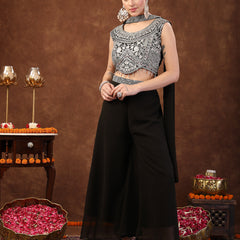 Stylum Women's Black Embellished Party Wear Georgette Palazzo & Blouse with Dupatta (PTDBLACKKASMIRA)