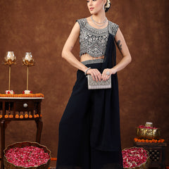 Stylum Women's Teal Embellished Party Wear Georgette Palazzo & Blouse with Dupatta (PTDTEALKASMIRA)