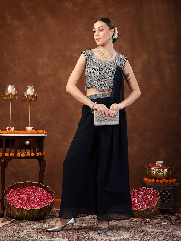 Stylum Women's Teal Embellished Party Wear Georgette Palazzo & Blouse with Dupatta (PTDTEALKASMIRA)