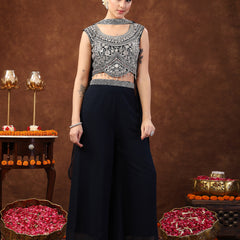 Stylum Women's Teal Embellished Party Wear Georgette Palazzo & Blouse with Dupatta (PTDTEALKASMIRA)