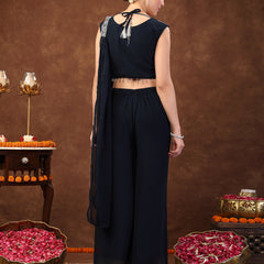 Stylum Women's Teal Embellished Party Wear Georgette Palazzo & Blouse with Dupatta (PTDTEALKASMIRA)