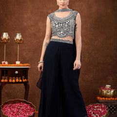 Stylum Women's Teal Embellished Party Wear Georgette Palazzo & Blouse with Dupatta (PTDTEALKASMIRA)
