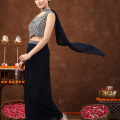 Stylum Women's Teal Embellished Party Wear Georgette Palazzo & Blouse with Dupatta (PTDTEALKASMIRA)