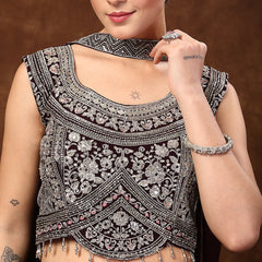Stylum Women's Wine Embellished Party Wear Georgette Palazzo & Blouse with Dupatta (PTDWINEKASMIRA)