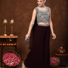 Stylum Women's Wine Embellished Party Wear Georgette Palazzo & Blouse with Dupatta (PTDWINEKASMIRA)