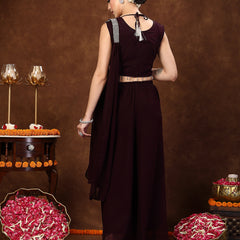 Stylum Women's Wine Embellished Party Wear Georgette Palazzo & Blouse with Dupatta (PTDWINEKASMIRA)
