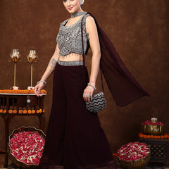 Stylum Women's Wine Embellished Party Wear Georgette Palazzo & Blouse with Dupatta (PTDWINEKASMIRA)