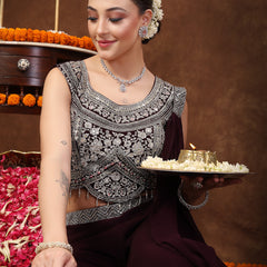 Stylum Women's Wine Embellished Party Wear Georgette Palazzo & Blouse with Dupatta (PTDWINEKASMIRA)