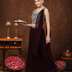 Stylum Women's Wine Embellished Party Wear Georgette Palazzo & Blouse with Dupatta (PTDWINEKASMIRA)
