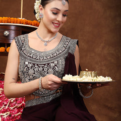 Stylum Women's Wine Embellished Party Wear Georgette Palazzo & Blouse with Dupatta (PTDWINEKASMIRA)