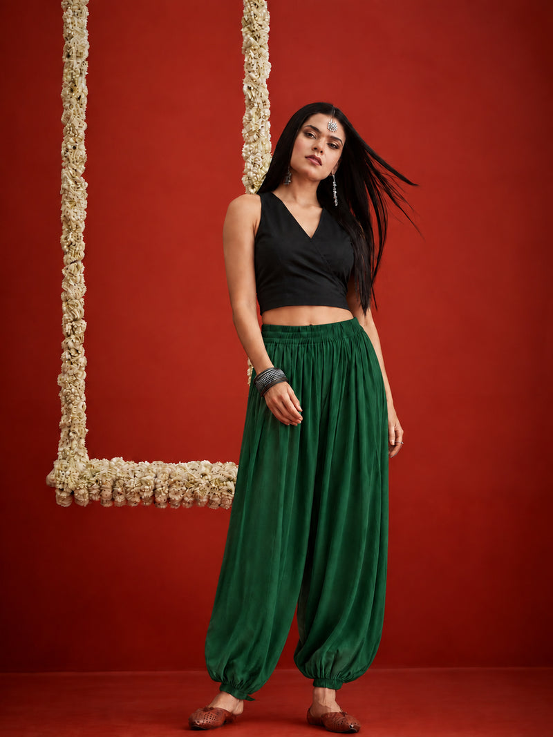 Stylum Women's Green Solid Rayon Balloon Pant (PTGREENCAMP)