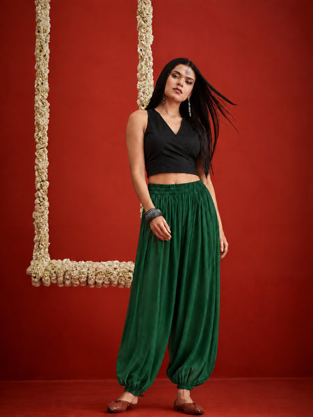 Stylum Women's Green Solid Rayon Balloon Pant (PTGREENCAMP)
