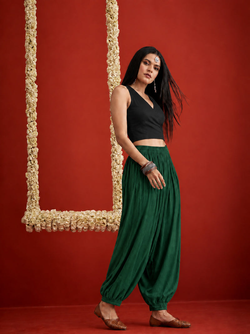 Stylum Women's Green Solid Rayon Balloon Pant (PTGREENCAMP)