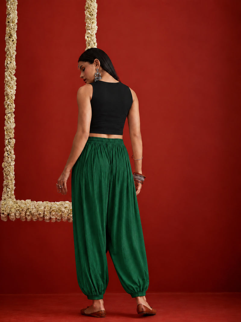 Stylum Women's Green Solid Rayon Balloon Pant (PTGREENCAMP)