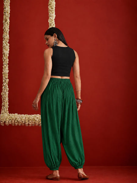 Stylum Women's Green Solid Rayon Balloon Pant (PTGREENCAMP)