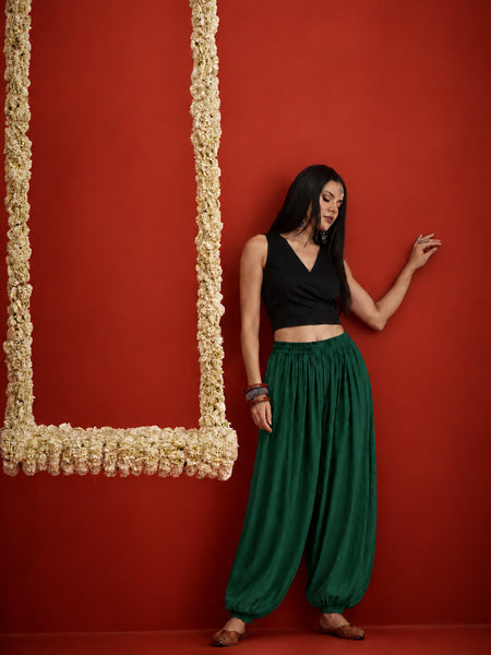 Stylum Women's Green Solid Rayon Balloon Pant (PTGREENCAMP)