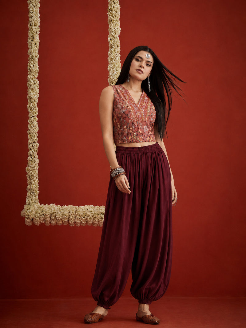 Stylum Women's Maroon Solid Rayon Balloon Pant (PTMAROONCAMP)