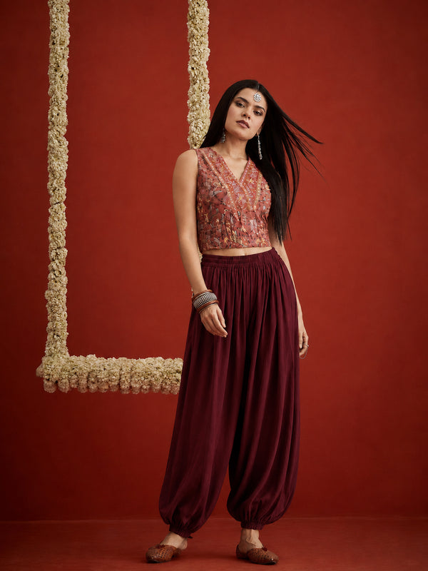Stylum Women's Maroon Solid Rayon Balloon Pant (PTMAROONCAMP)