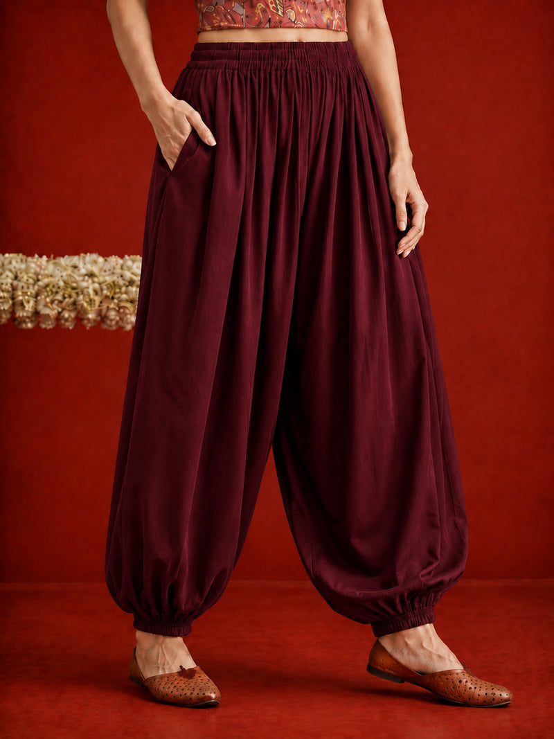 Stylum Women's Maroon Solid Rayon Balloon Pant (PTMAROONCAMP)