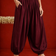 Stylum Women's Maroon Solid Rayon Balloon Pant (PTMAROONCAMP)