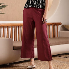 Stylum Women's Maroon Woven Design Cotton Blend Trousers (PTMAROONHUMMER)
