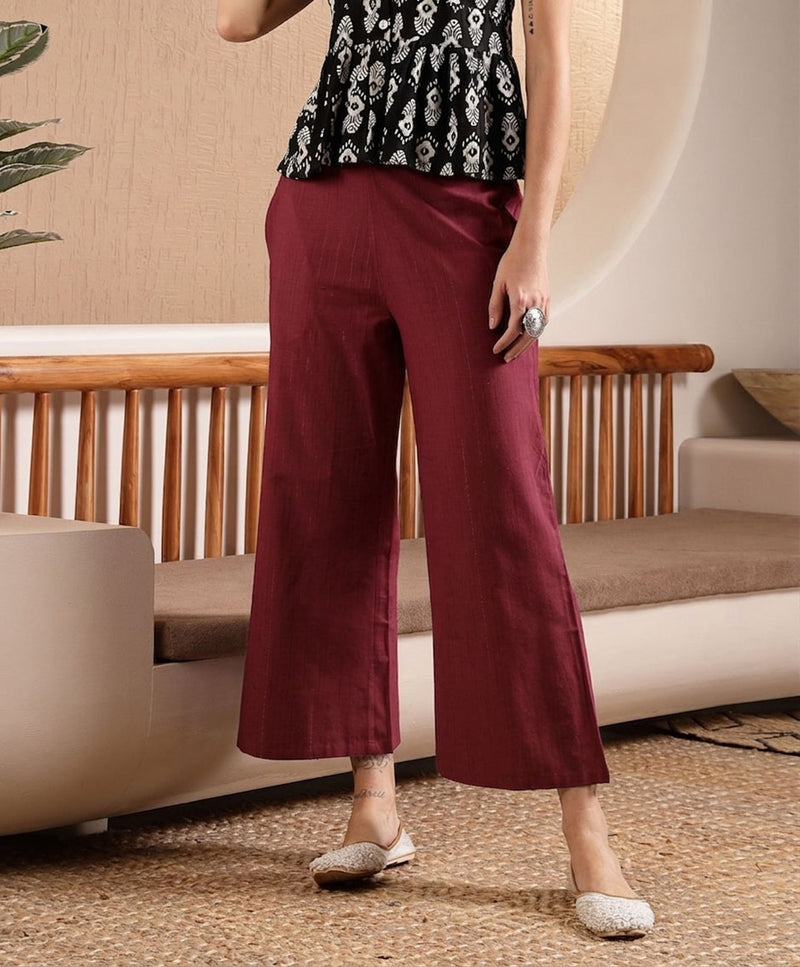 Stylum Women's Maroon Woven Design Cotton Blend Trousers (PTMAROONHUMMER)