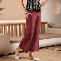 Stylum Women's Maroon Woven Design Cotton Blend Trousers (PTMAROONHUMMER)