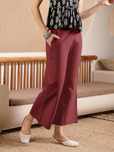 Stylum Women's Maroon Woven Design Cotton Blend Trousers (PTMAROONHUMMER)