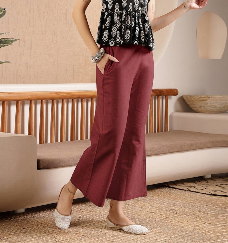 Stylum Women's Maroon Woven Design Cotton Blend Trousers (PTMAROONHUMMER)