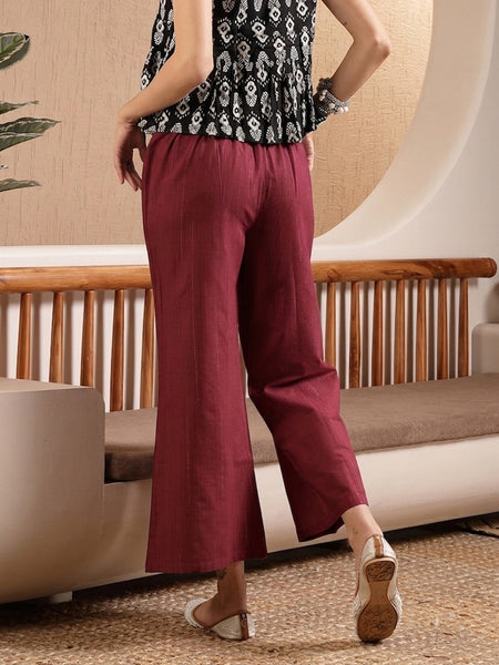 Stylum Women's Maroon Woven Design Cotton Blend Trousers (PTMAROONHUMMER)
