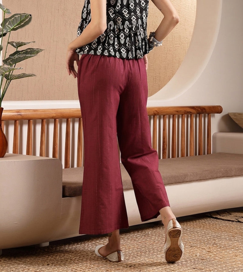 Stylum Women's Maroon Woven Design Cotton Blend Trousers (PTMAROONHUMMER)