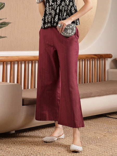 Stylum Women's Maroon Woven Design Cotton Blend Trousers (PTMAROONHUMMER)