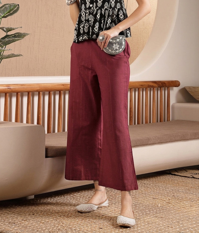 Stylum Women's Maroon Woven Design Cotton Blend Trousers (PTMAROONHUMMER)