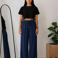 Women’s Navy Wide Leg Palazzo Pants (PTBLUESIMBA)