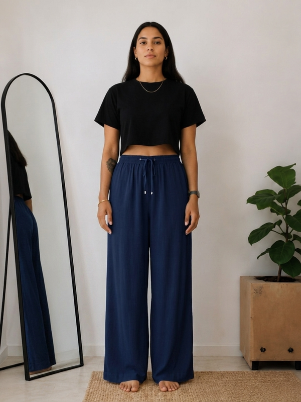 Women’s Navy Wide Leg Palazzo Pants (PTBLUESIMBA)