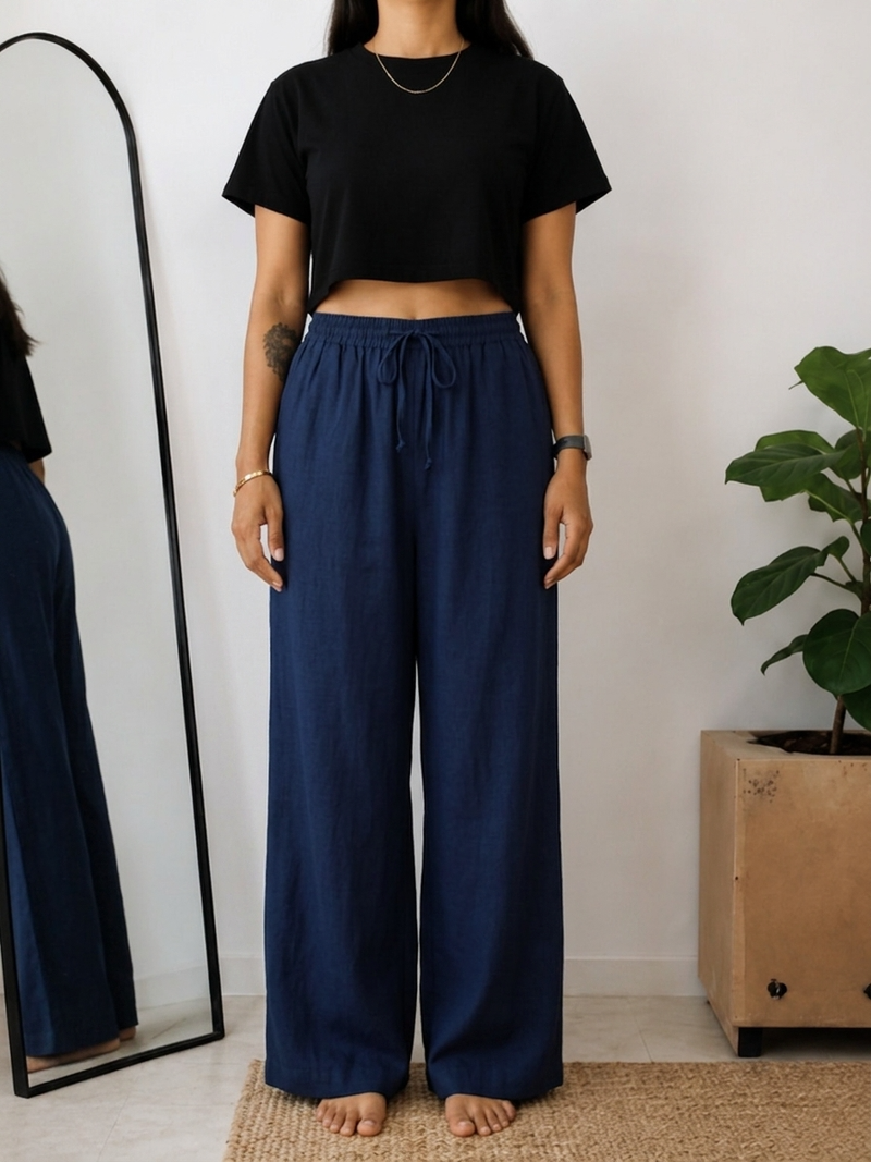 Women’s Navy Wide Leg Palazzo Pants (PTBLUESIMBA)