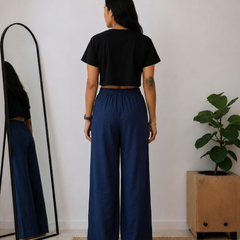 Women’s Navy Wide Leg Palazzo Pants (PTBLUESIMBA)
