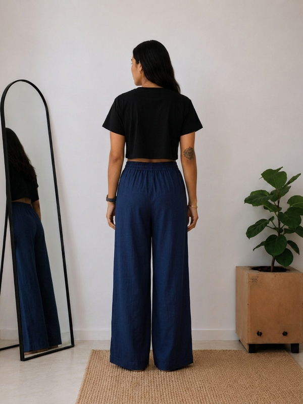 Women’s Navy Wide Leg Palazzo Pants (PTBLUESIMBA)
