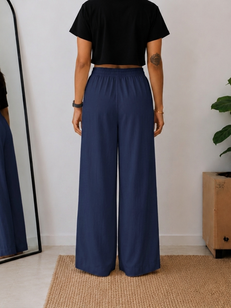 Women’s Navy Wide Leg Palazzo Pants (PTBLUESIMBA)
