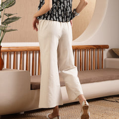 Stylum Women's Off White Woven Design Cotton Blend Trousers (PTOFFWHITEHUMMER)